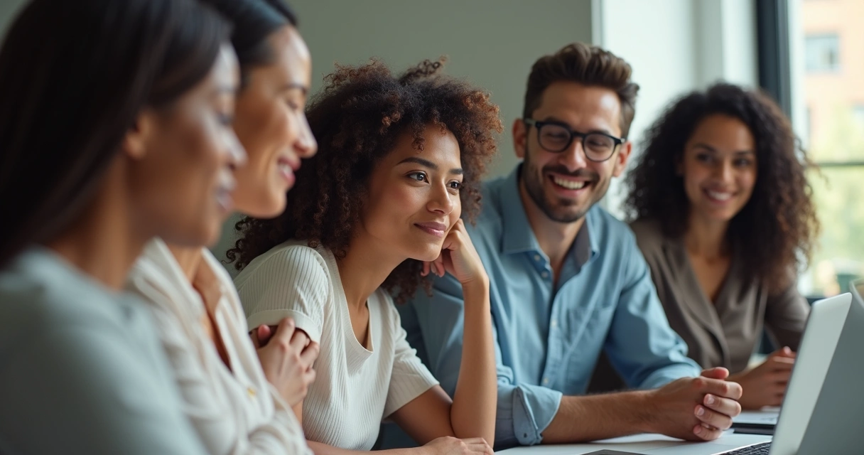 Equipo de trabajo mostrando apoyo emocional durante una reunión