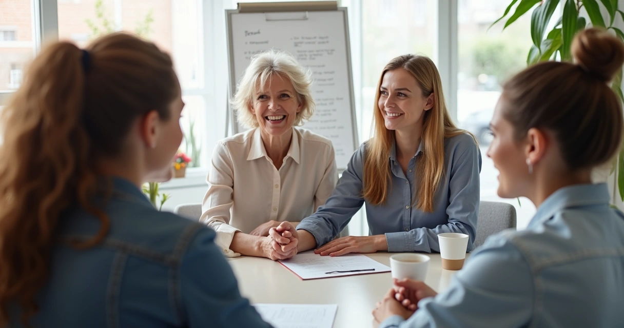 Equipo de trabajadores sociales brindando apoyo emocional
