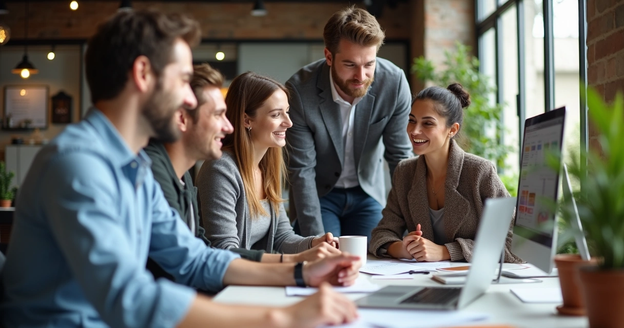 Compañeros de oficina ayudándose mutuamente en una tarea