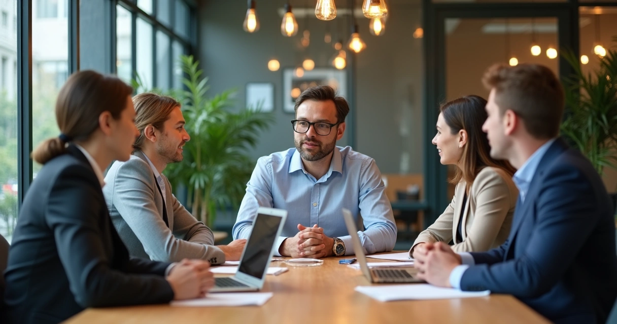 Personas de oficina conversando sinceramente en una sala de reuniones 
