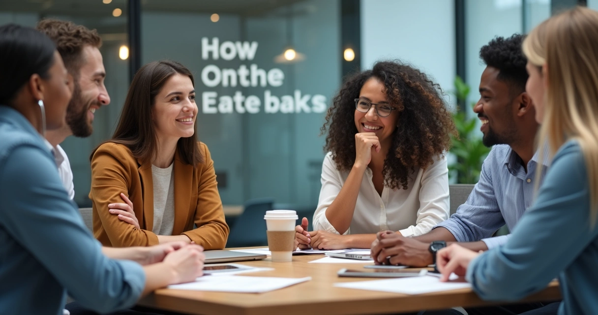 Un equipo diverso conversando y mostrando expresiones genuinas durante una reunión de trabajo 