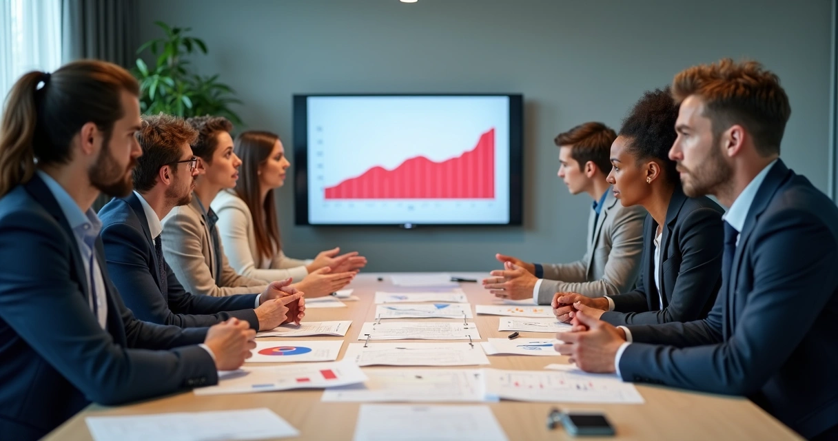 Equipo reunido analizando cómo enfrentar una crisis organizacional 