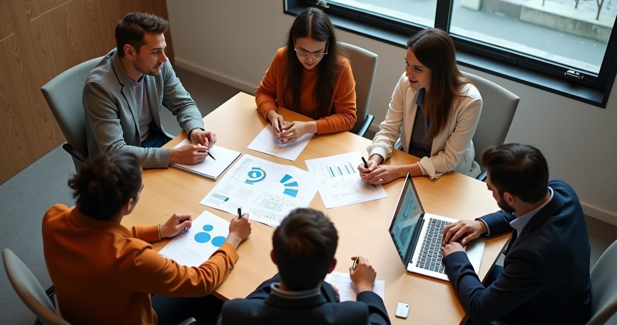 Personas reunidas alrededor de una mesa debatiendo una decisión grupal 
