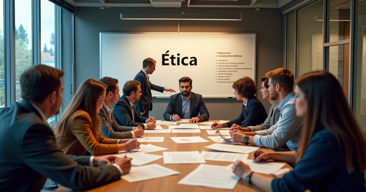 Grupo reunido discutiendo la delegación de responsabilidades éticas