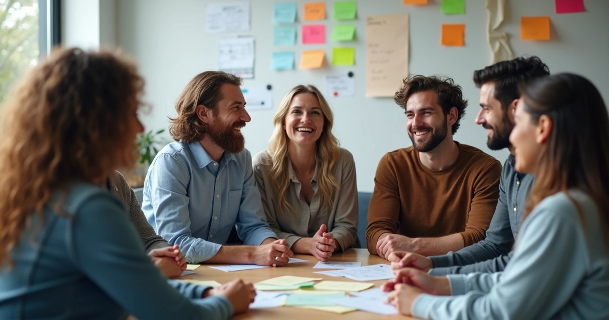 Grupo diverso de personas dialogando en una oficina moderna 