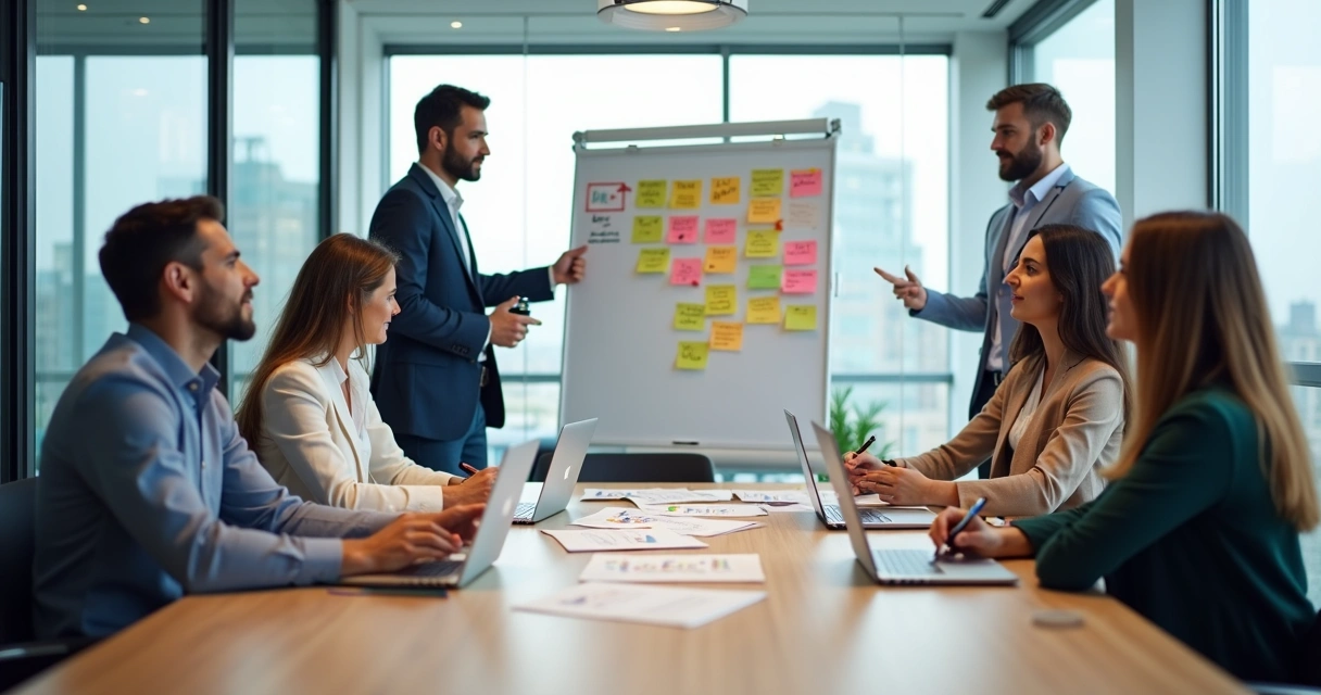 Equipo de trabajo diverso diseñando políticas internas centradas en las personas 