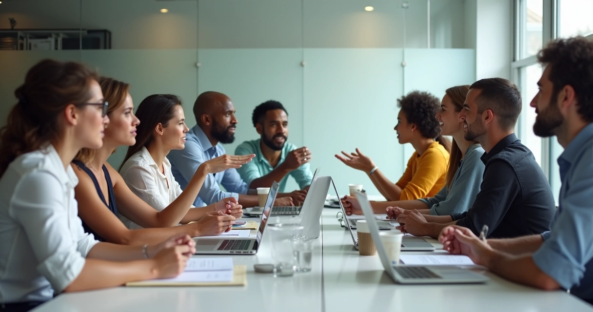 Equipo de trabajo multicultural reunido alrededor de una mesa