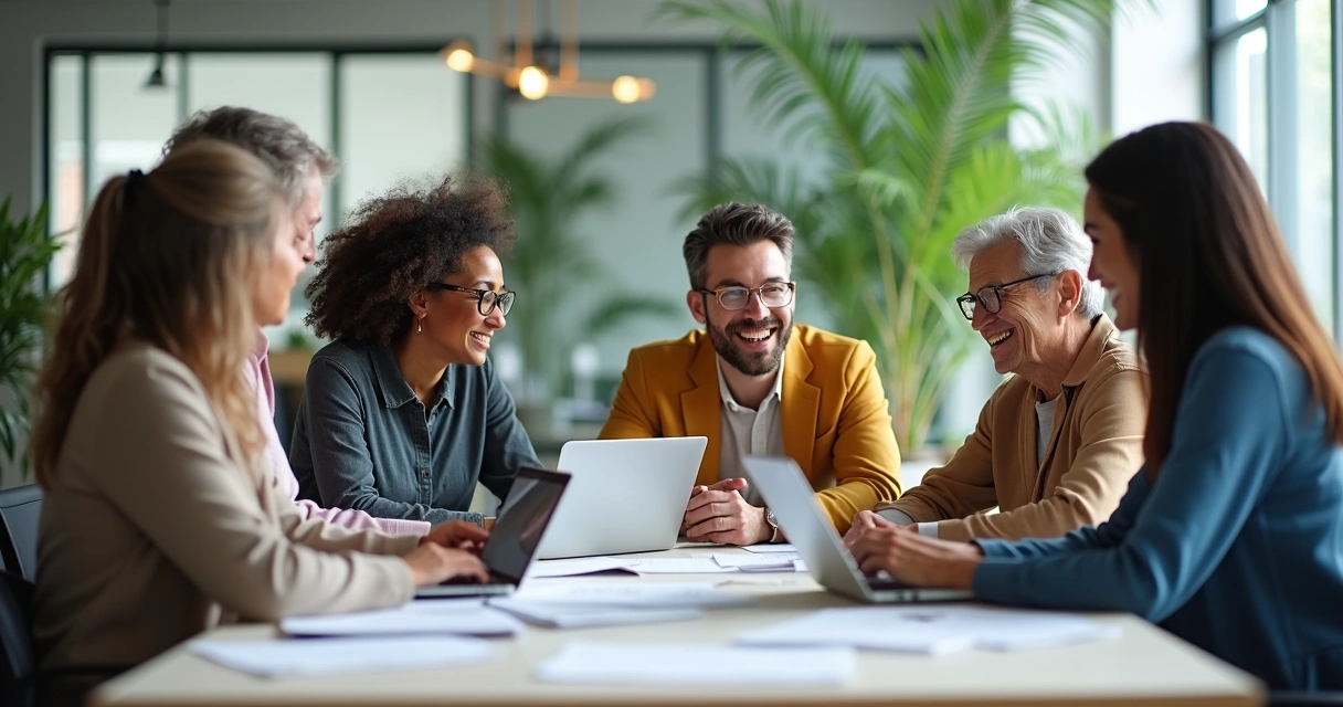 Equipo diverso colaborando en oficina moderna
