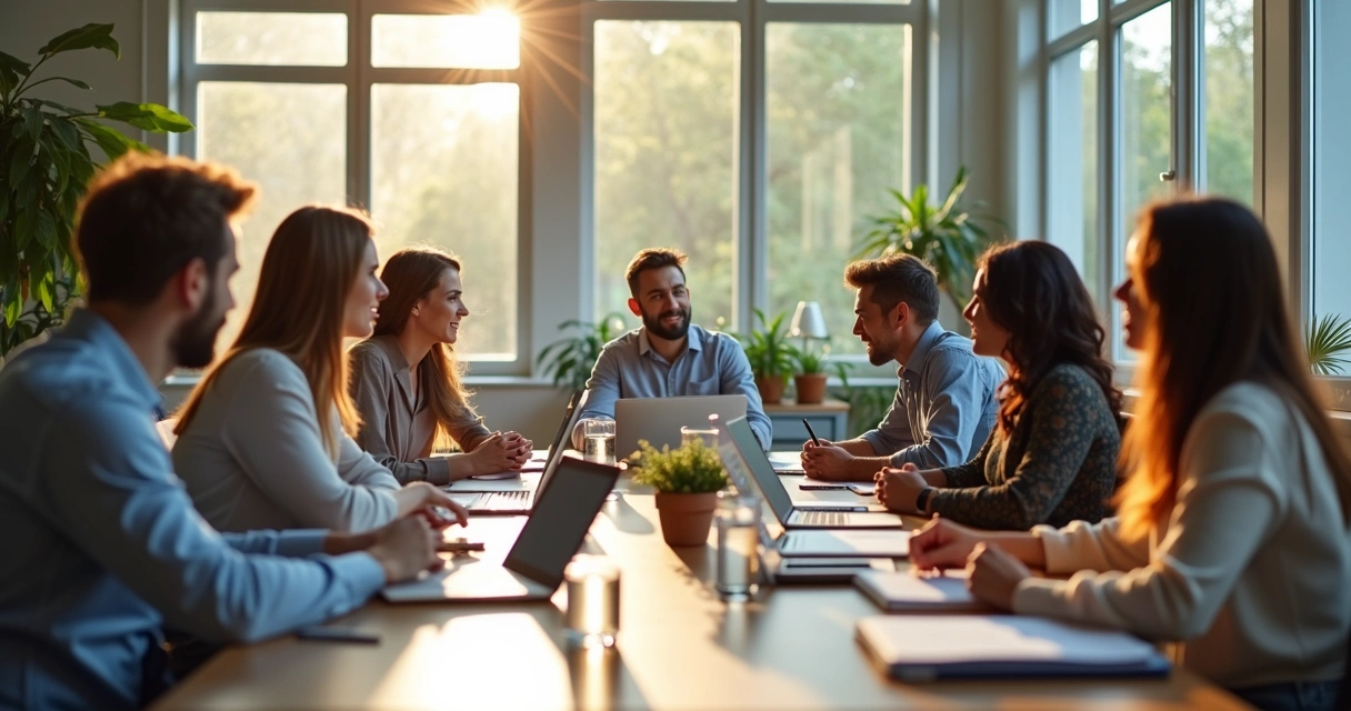 Equipo diverso colaborando en una oficina moderna 