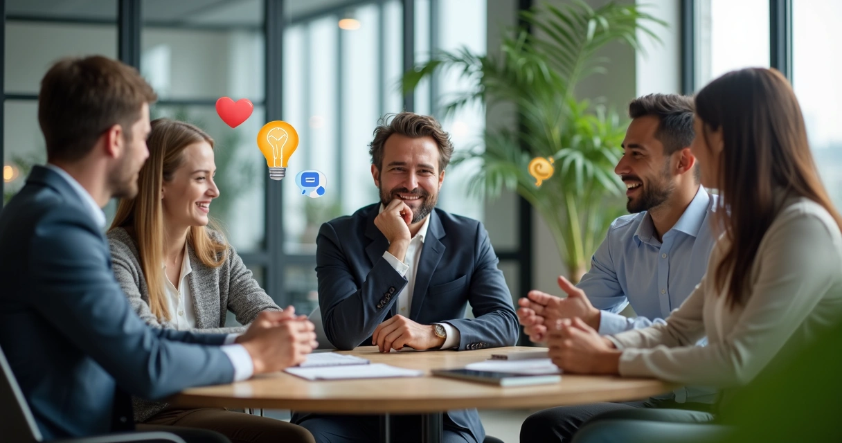 Personas conversando y mostrando empatía en un espacio de trabajo moderno 