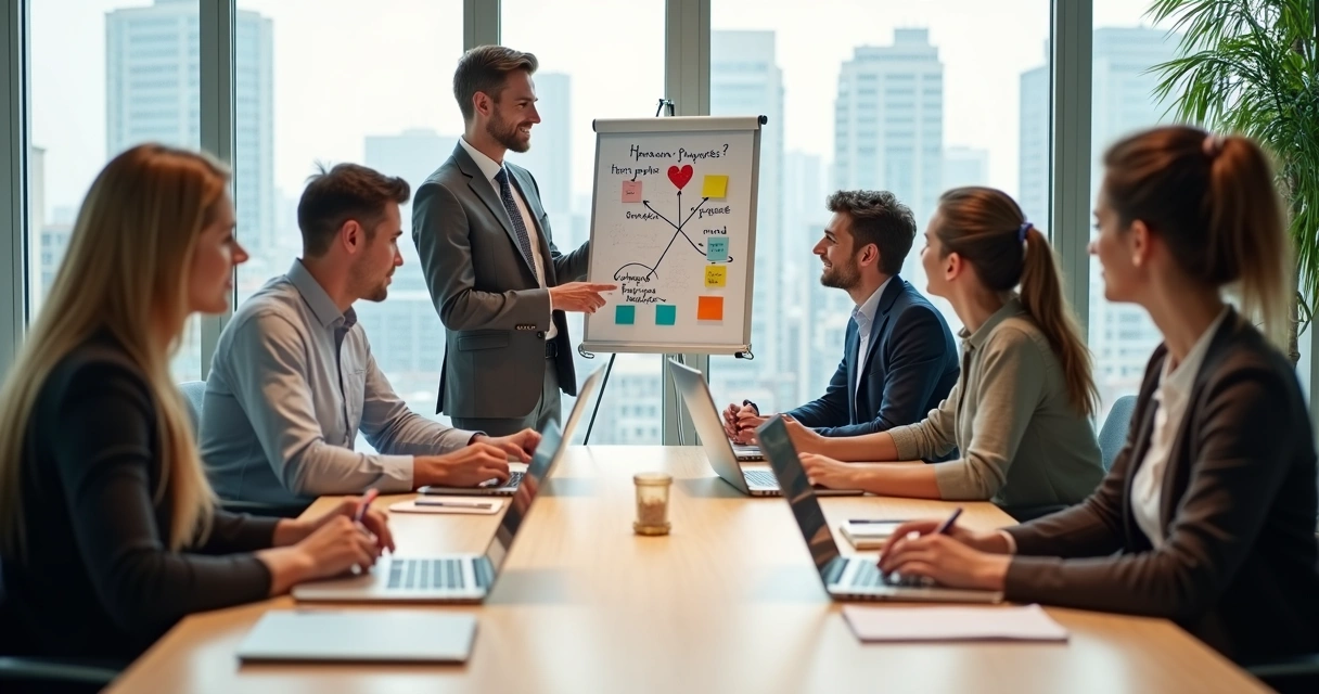 Equipo diverso en empresa dialogando sobre valoración humana en una reunión 