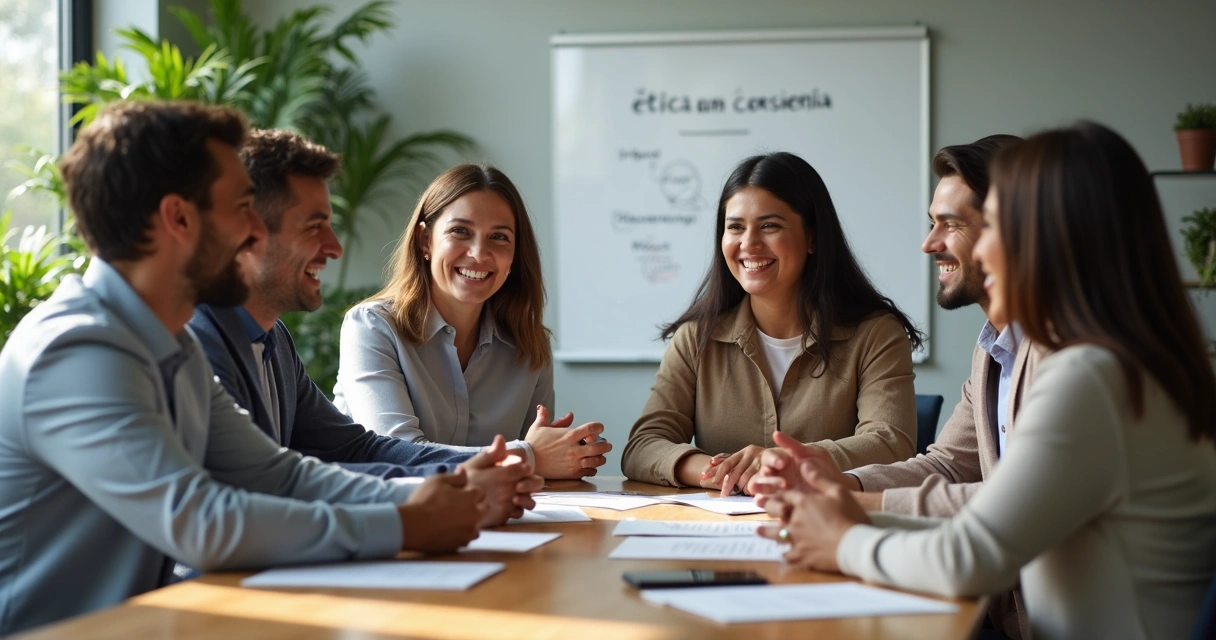 Equipo de trabajo celebrando una decisión ética