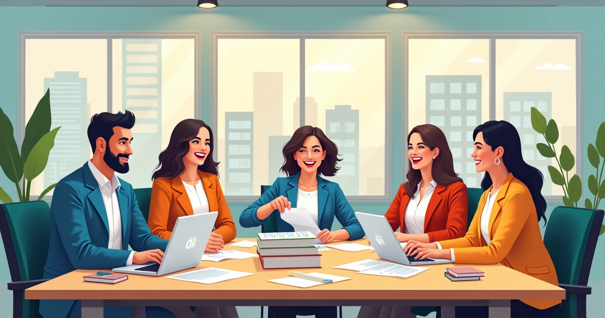 Equipo de recursos humanos feliz por liquidación correcta 