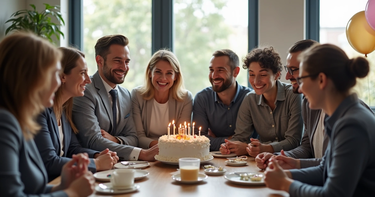 Equipo celebrando logro con gestos de alegría 