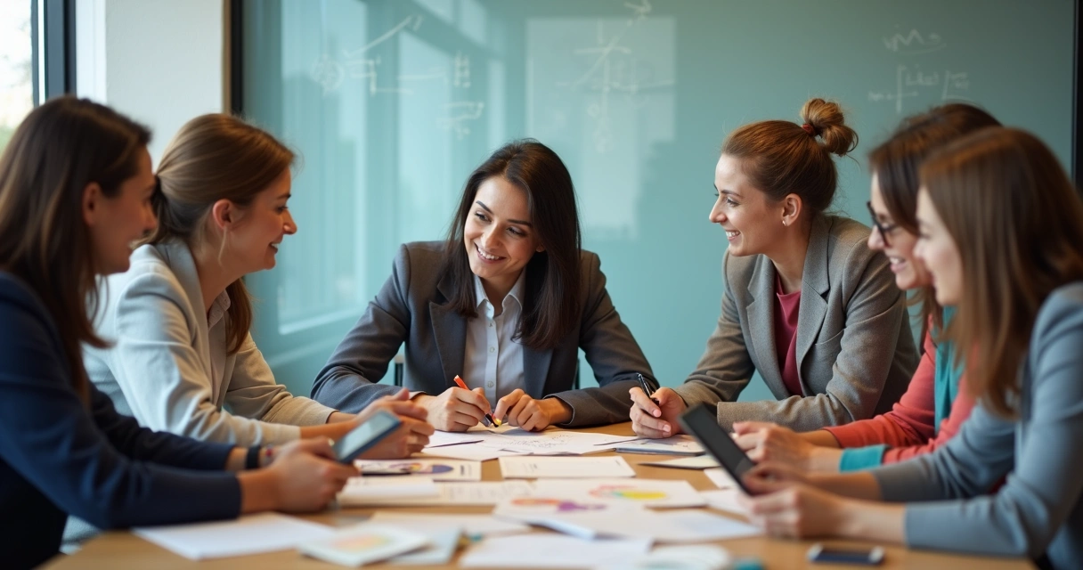 Personas en oficina compartiendo ideas con actitud reflexiva 