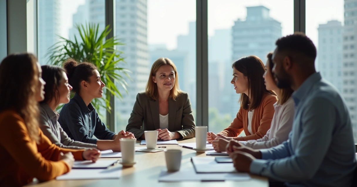 Equipo de oficina mostrando empatía en una reunión 