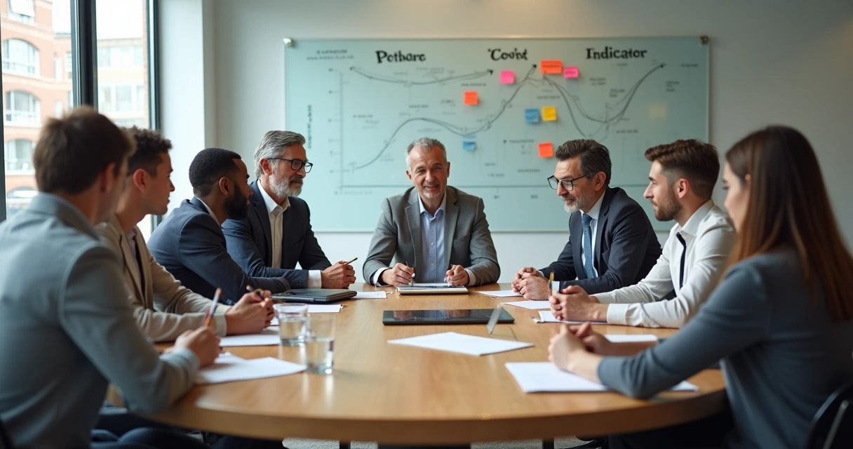 Equipo diverso en reunión colaborativa alrededor de una mesa redonda 