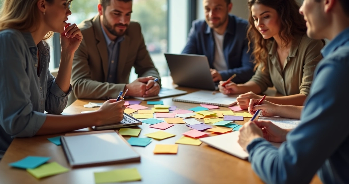 Equipe de marketing reunida planejando storytelling para Instagram 
