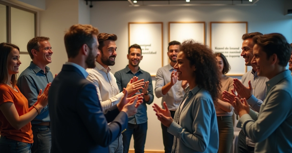 Equipo diverso celebrando logro relevante