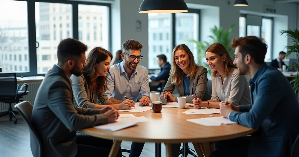 Reunión de equipo multicultural sobre una mesa redonda 