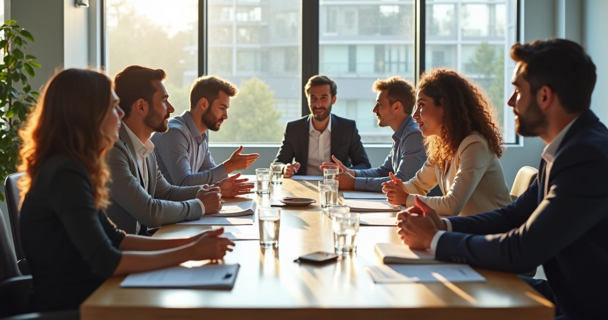 Grupo de personas en una oficina teniendo un debate animado. 