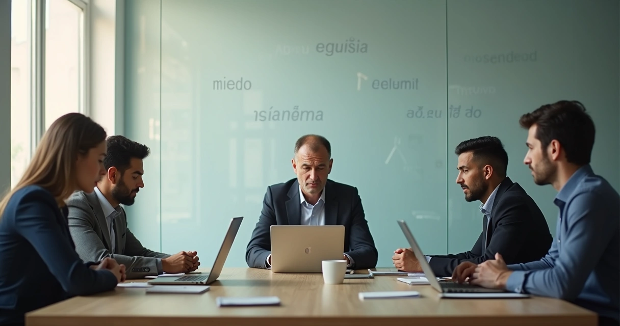 Equipo de oficina reunido con siluetas divididas entre luz y sombra 