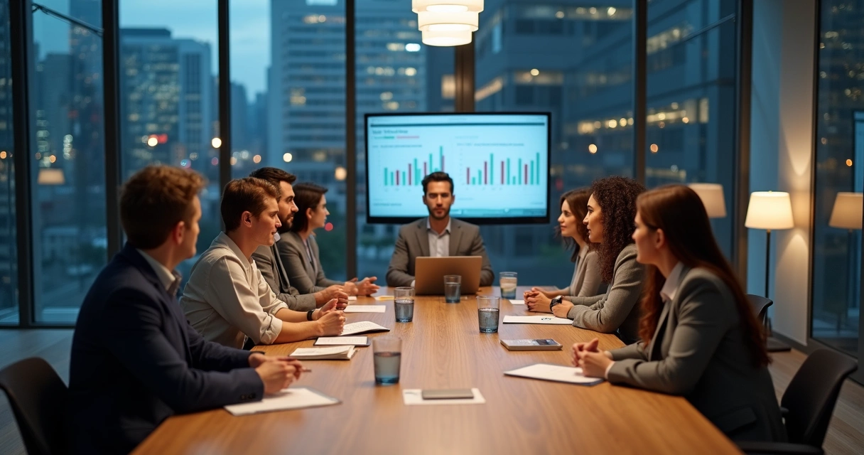 Equipo diverso en reunión creando un espacio de confianza bajo presión laboral 