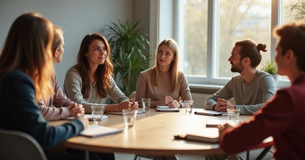 Equipo en reunión con escucha atenta