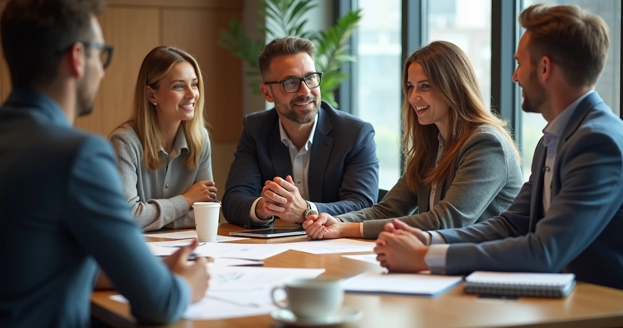 Equipo de trabajo conversando sobre emociones en una mesa 