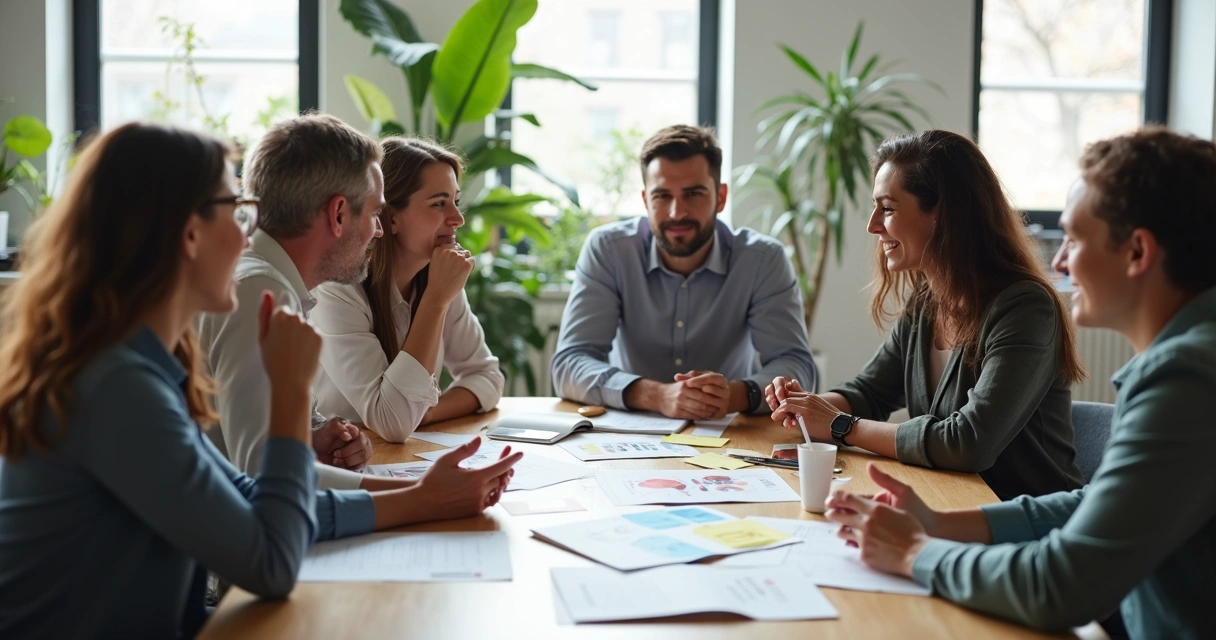 Equipo de trabajo reunido en una mesa de oficina 