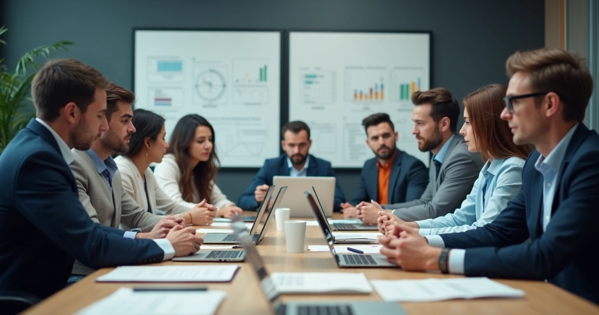 Reunión de trabajo con equipo analizando documentos bajo tensión 