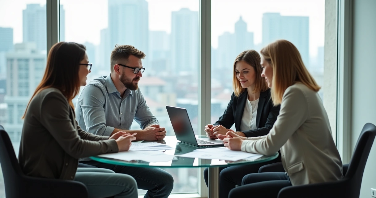 Equipo de trabajo tomando decisiones alrededor de una mesa
