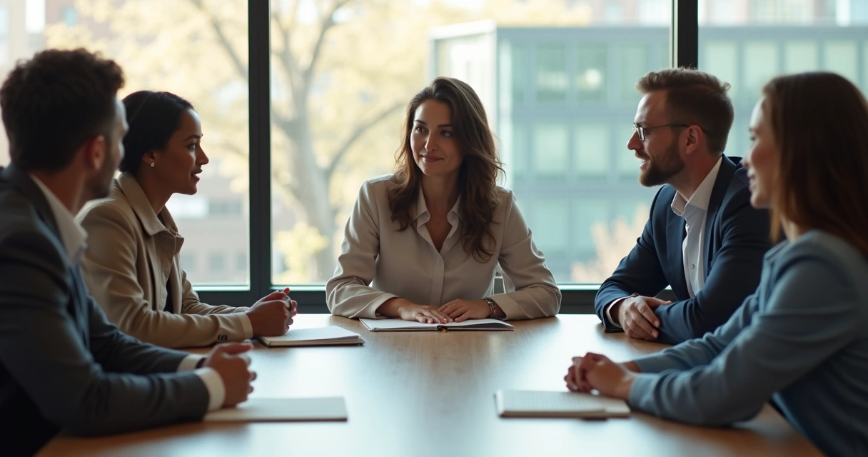 Equipo de trabajo reunido, roles y dinámicas grupales evidentes 