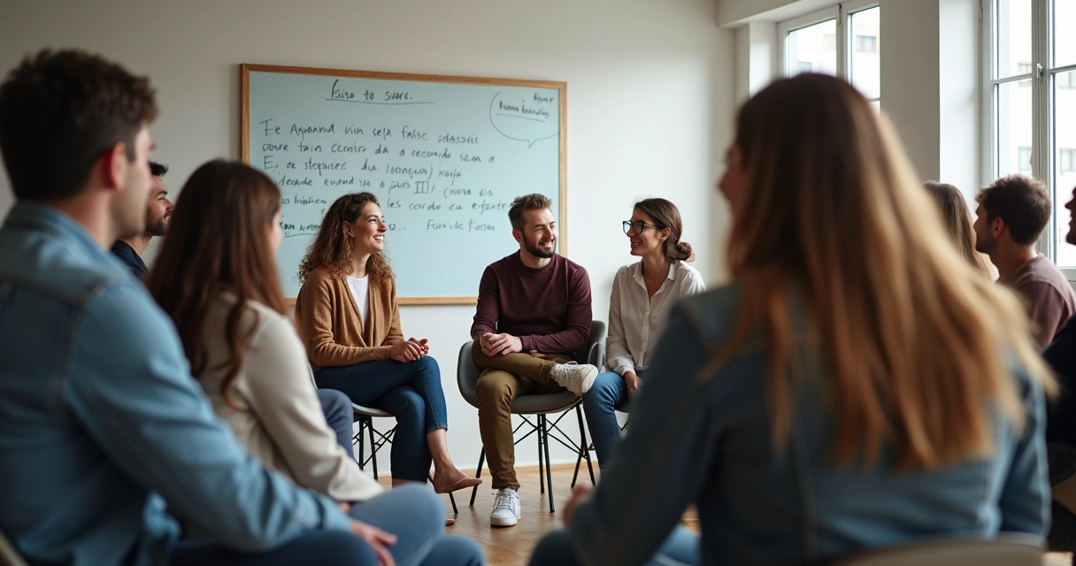 Equipo de trabajo sentado en círculo, compartiendo emociones durante una reunión 
