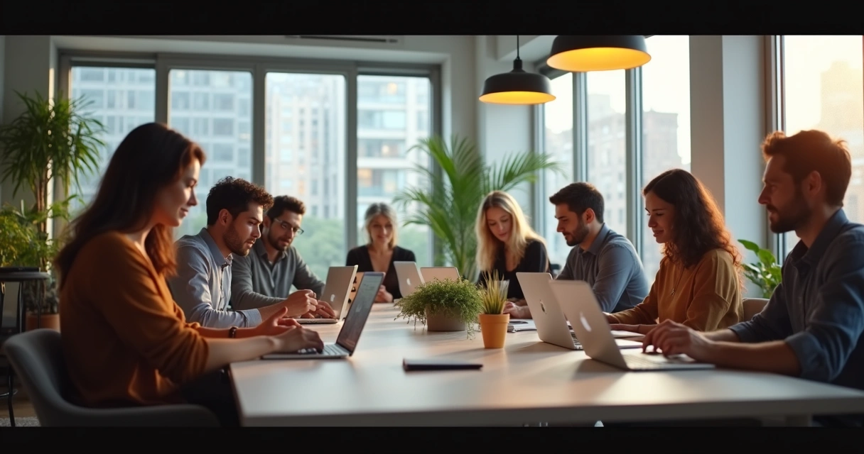 Equipo de trabajo colaborando en oficina moderna