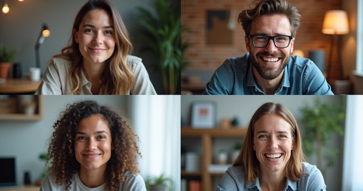 Personas en videollamada mostrando emociones distintas