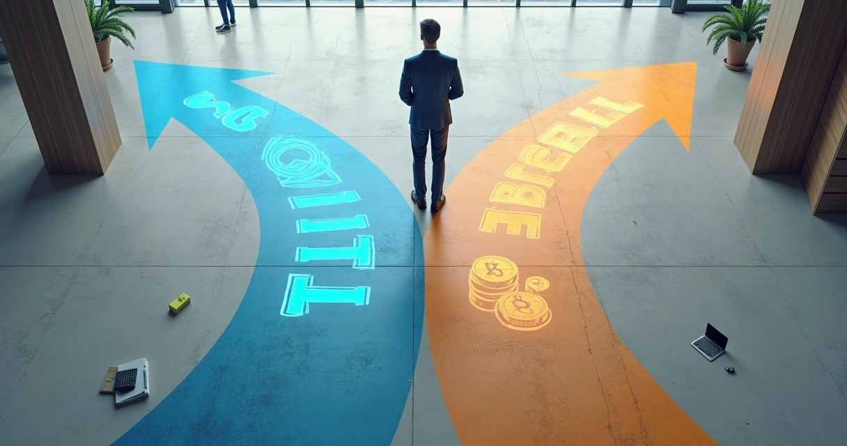 Empresário em encruzilhada financeira entre equity e dívida 