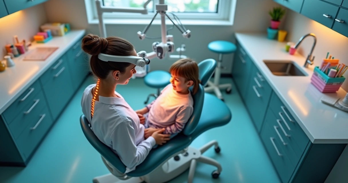 Postura correta de odontopediatra com lupa binocular 