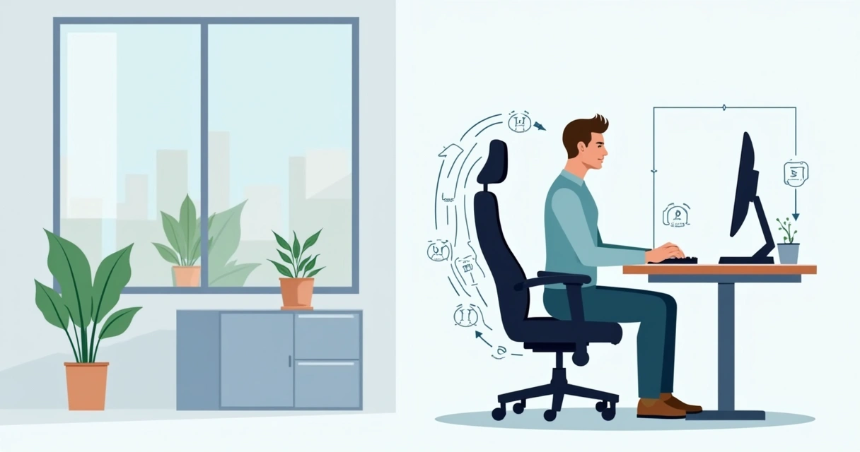 Estação de trabalho ajustada com cadeira e monitor corretos. 