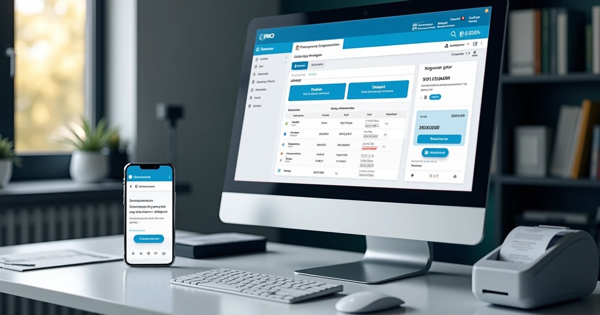 Interface de sistema ERP mostrando integração com conta digital