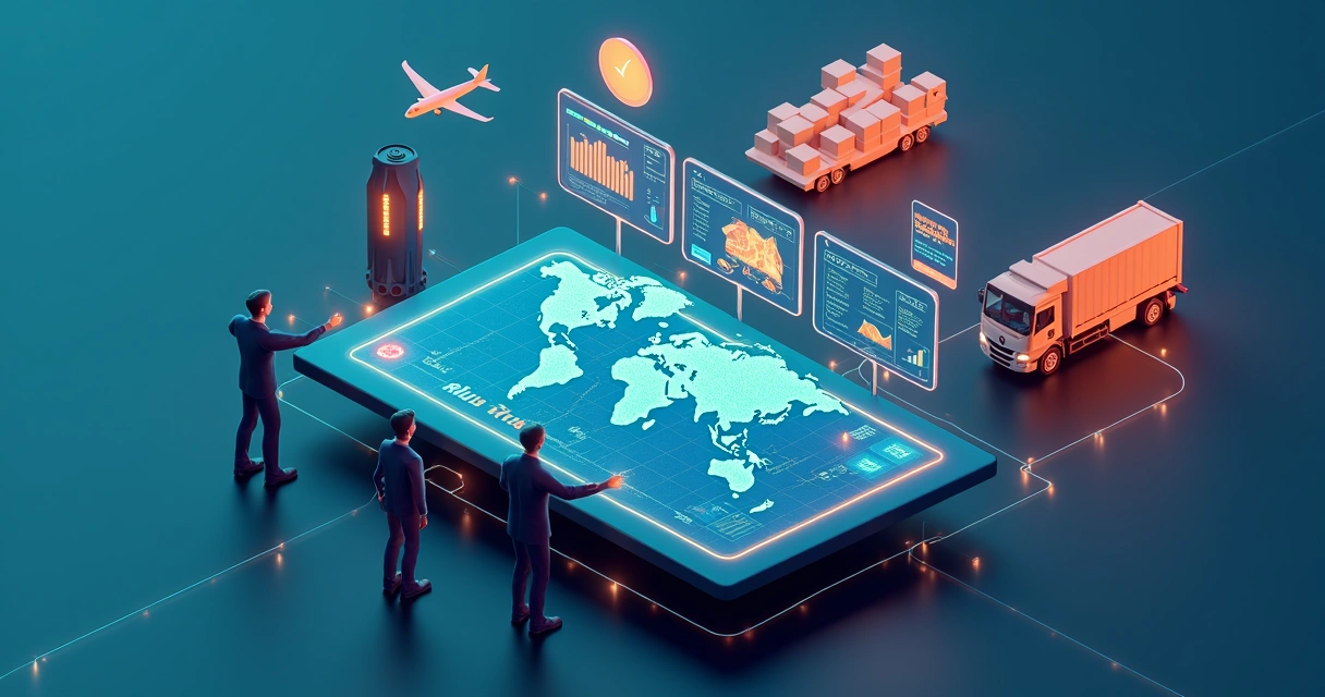 Painel 3D de ERP para freight forwarder com operações logísticas integradas 