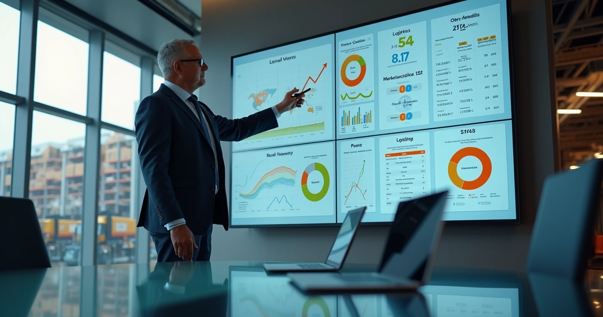 Executivo analisando painel de ERP integrado ao e-commerce com dados em tempo real 