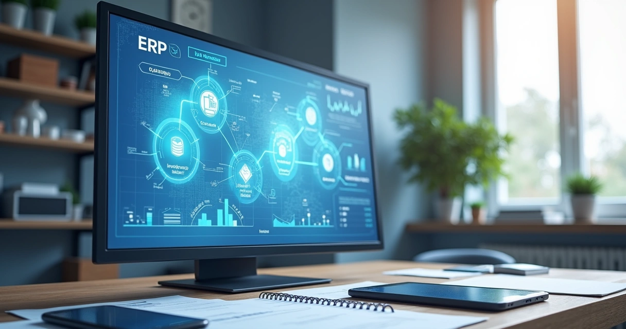 Ilustração de ERP integrado automatizando emissão de nota fiscal 