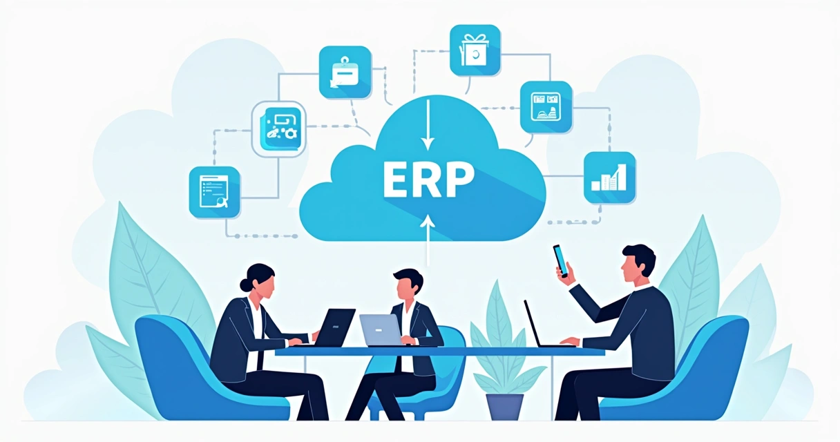 Sistema de ERP baseado em nuvem exibido em vários dispositivos digitais 