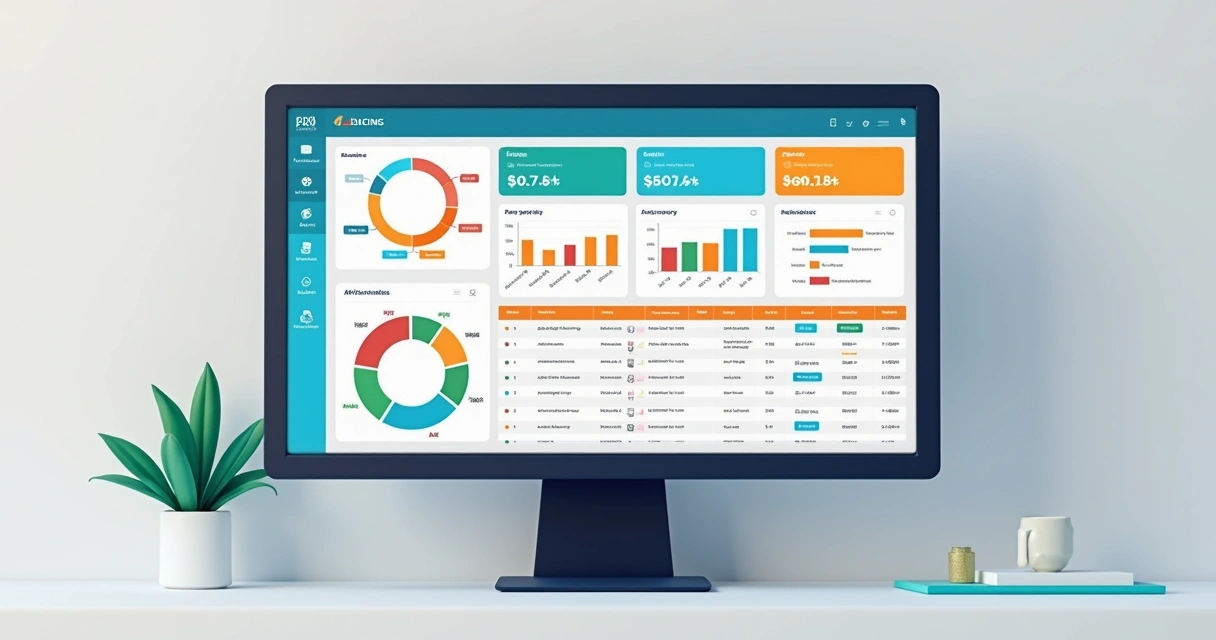 Painel ERP criado em plataforma no-code, telas coloridas, campos, gráficos 