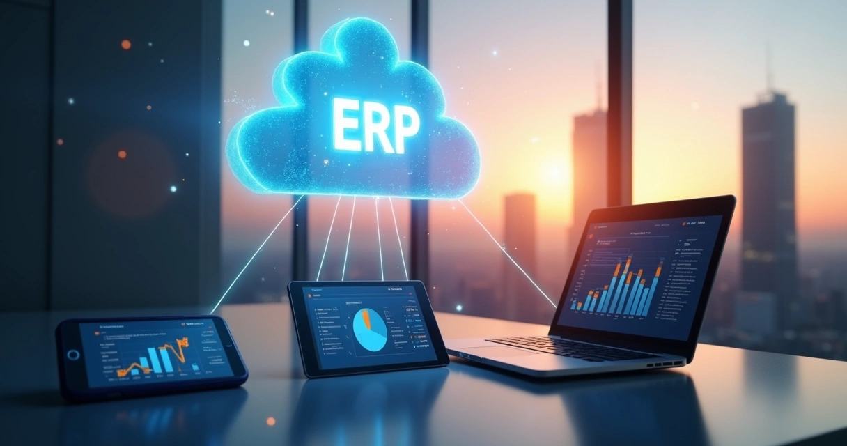 Painel ERP em nuvem acessível por múltiplos dispositivos