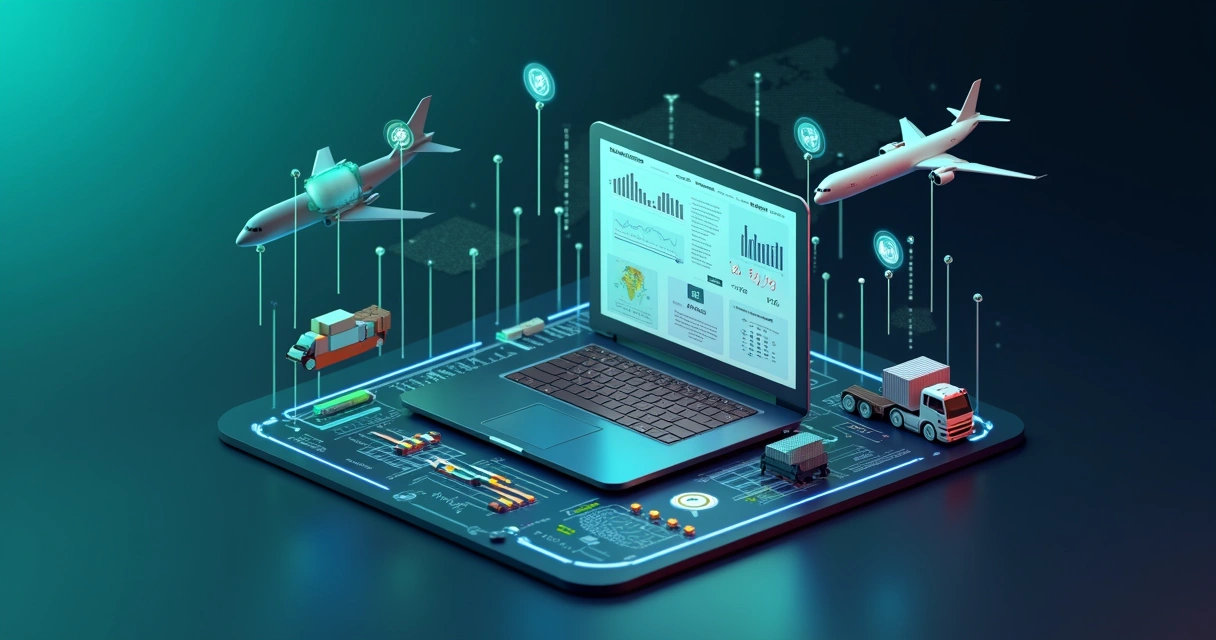 Dashboard ERP 3D conectado a navios contêineres e caminhões 