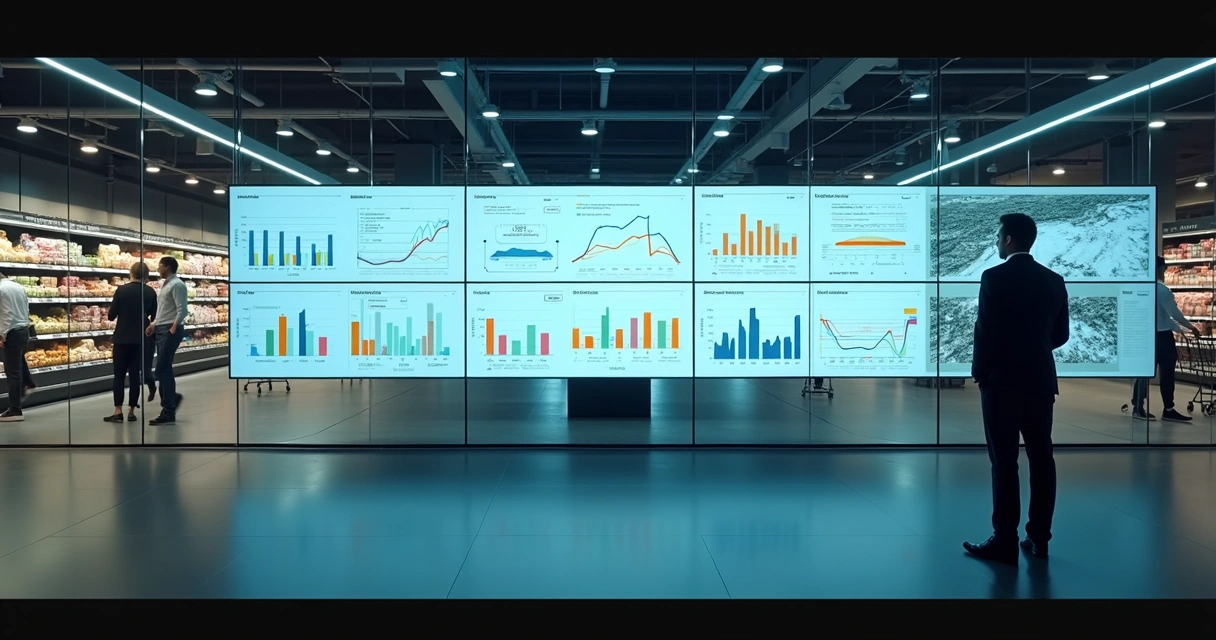 Gestor de varejo analisando painel de ERP com estoque e vendas em tempo real 