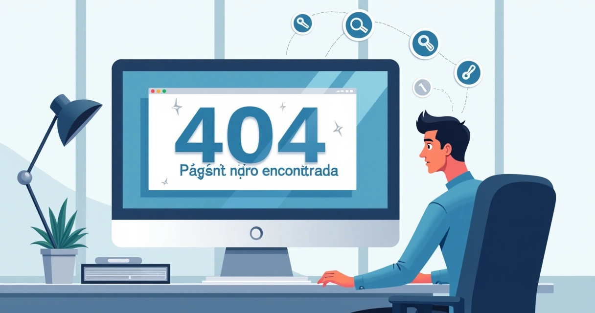 Ilustração de navegador exibindo página de erro 404 em computador 
