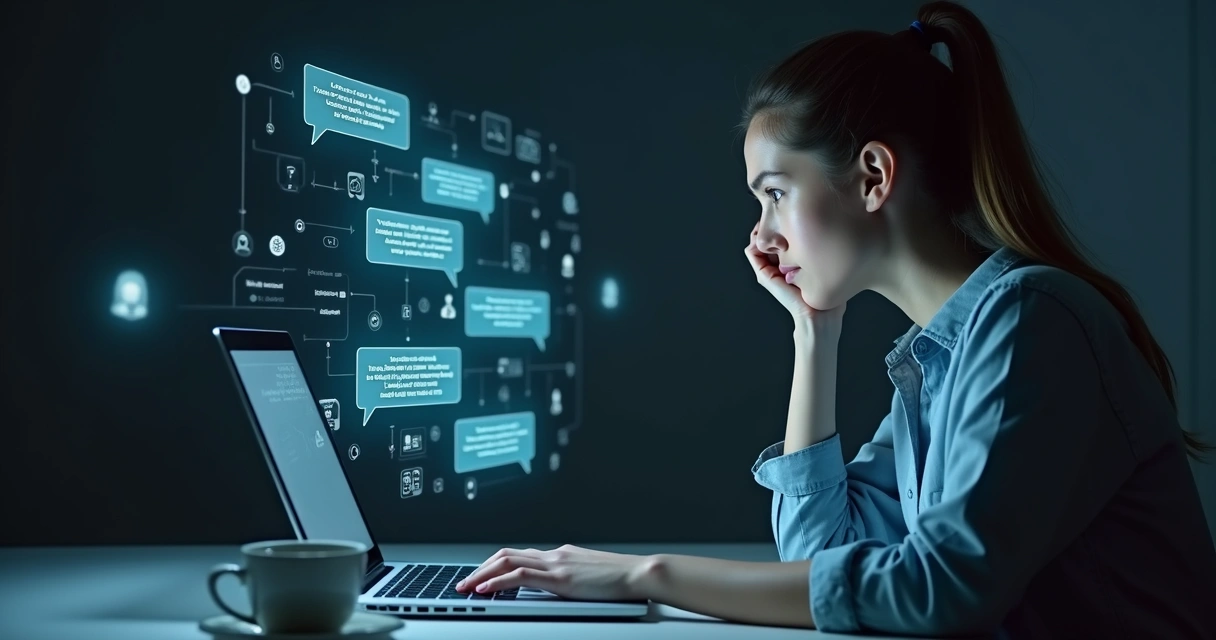 Pessoa frustrada frente a chat automatizado 